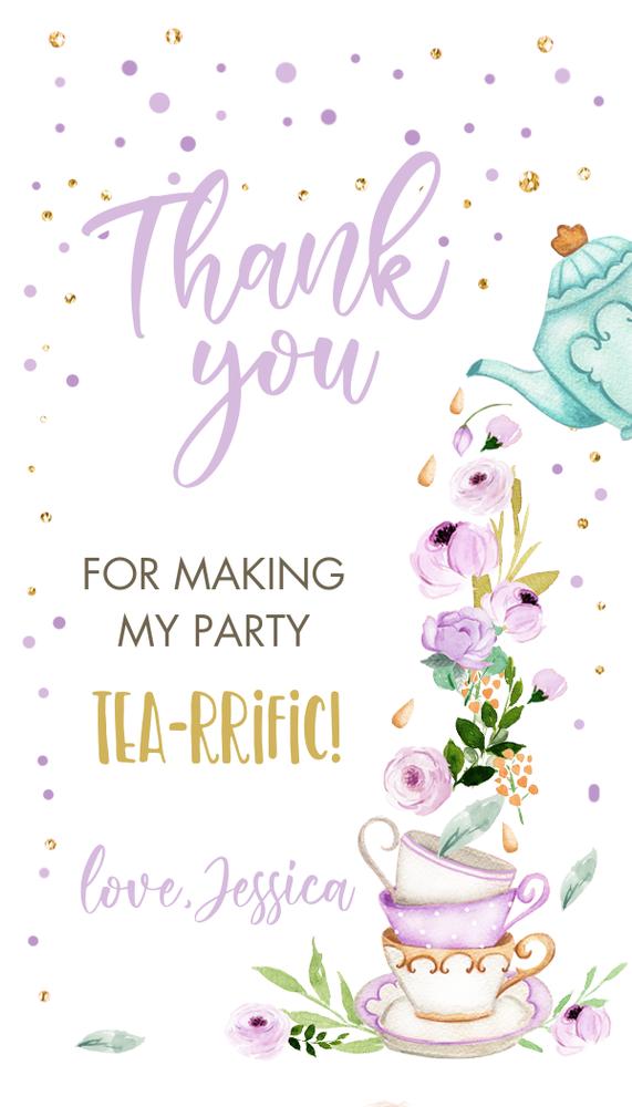 Editable Tea for Two Favor Tags | Floral Garden Tea Party Thank You Tag