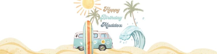 Retro Surfboard Water Bottle Labels | Editable 1st Birthday The Big One Decor