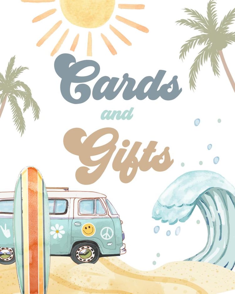 Retro Surf Birthday Cards and Gifts Sign | Editable Canva Boho Wave Decor