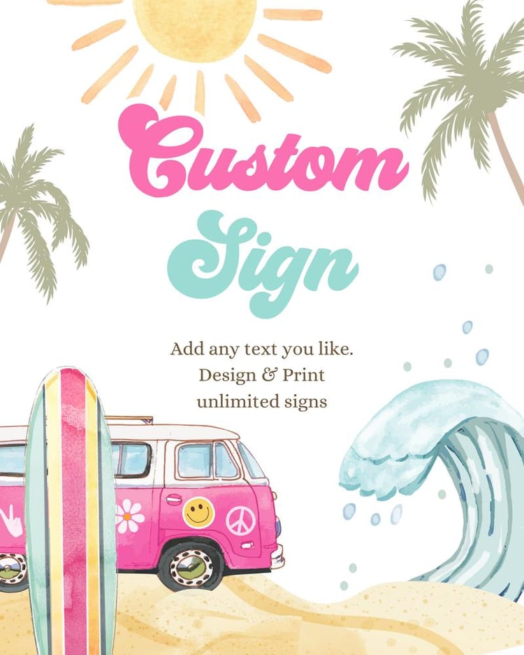 Editable Surf Birthday Sign Girl | Retro Wave The Big One Poster Template