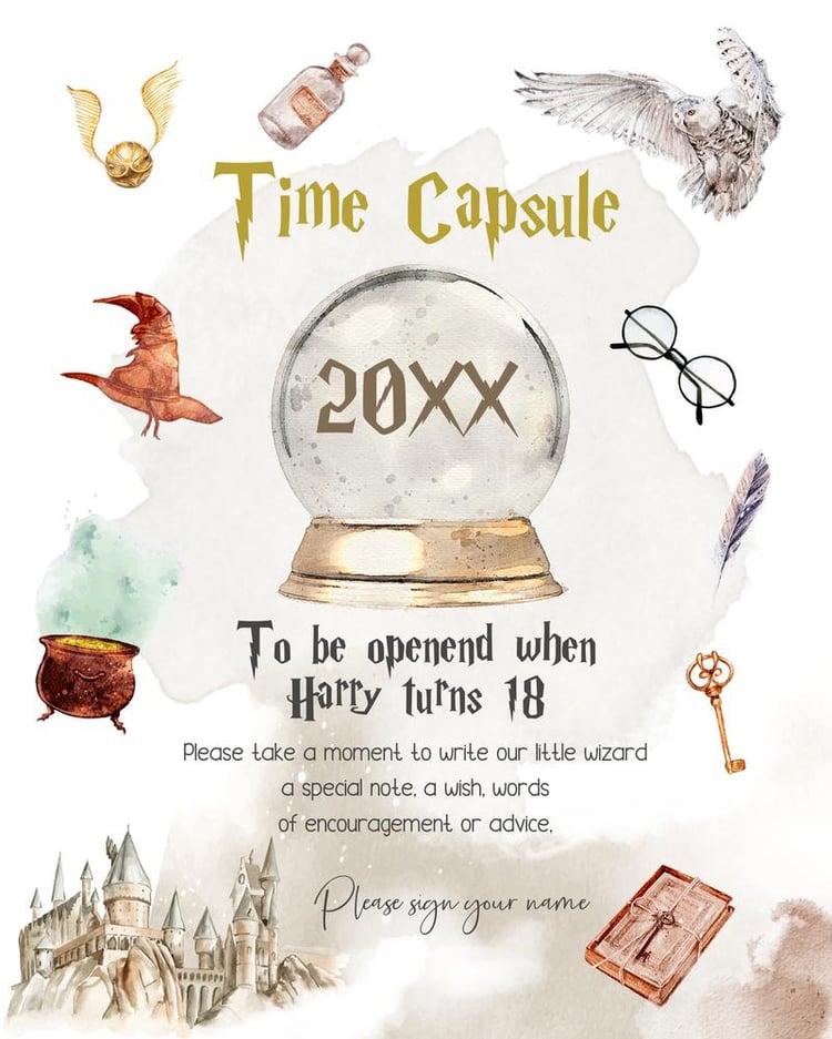 Wizard Time Capsule Template | First Birthday & Baby Shower | Editable Canva