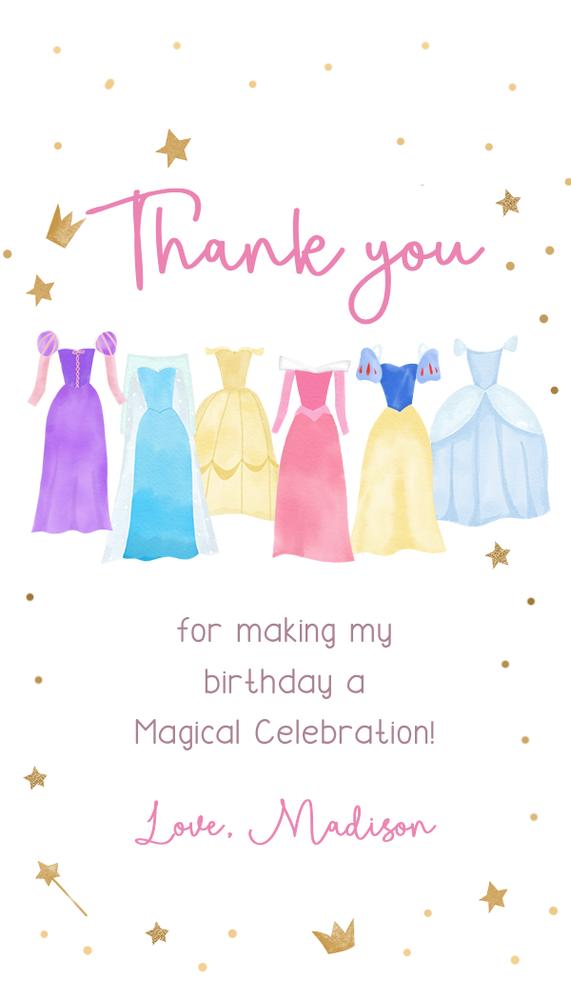Editable Princess Birthday Favor Tags - Royal Pink Gold Thank You Labels