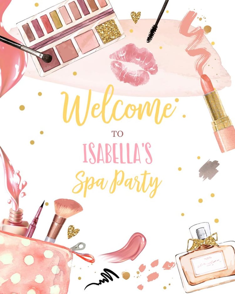Editable Spa Birthday Welcome Sign - Pink and Gold Glamour Party Decor