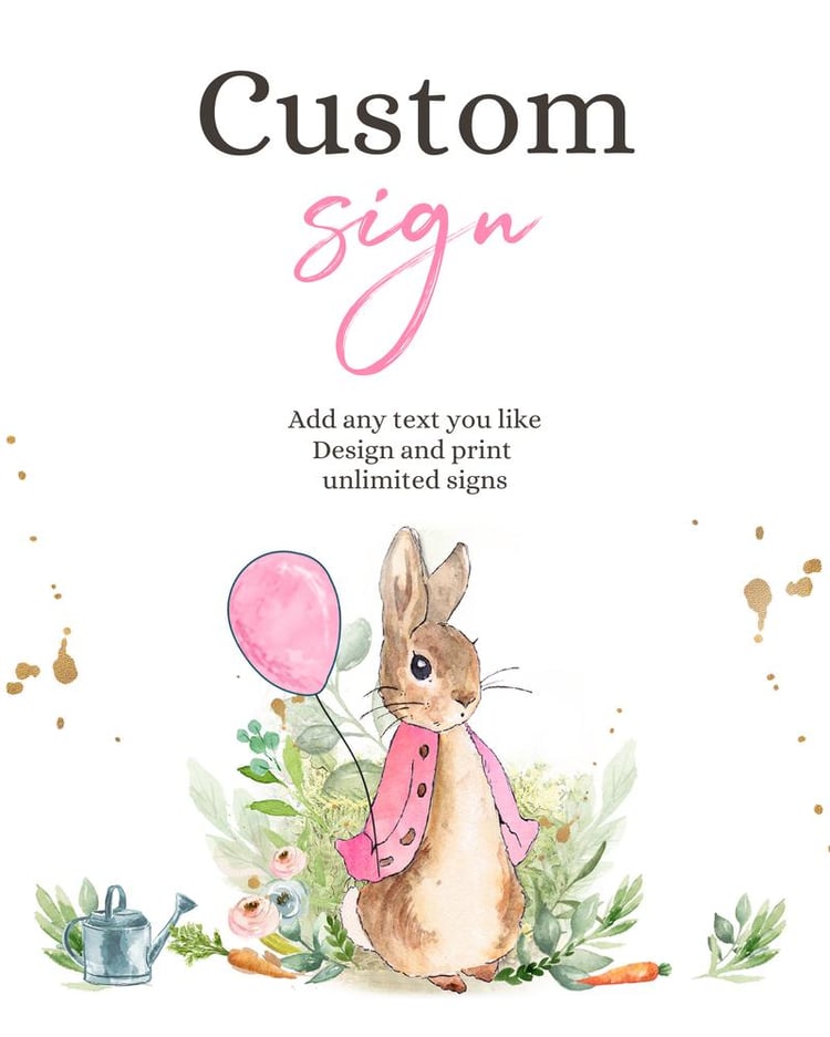 Editable Flopsy Rabbit Birthday Sign - Pink Peter Rabbit Baby Shower Decor