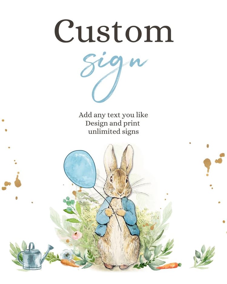 Peter Rabbit Birthday Welcome Sign Template | Editable Blue Floral Boy Shower