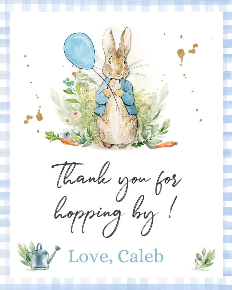 Peter Rabbit Thank You Sign | Editable Boy Birthday & Baby Shower Template