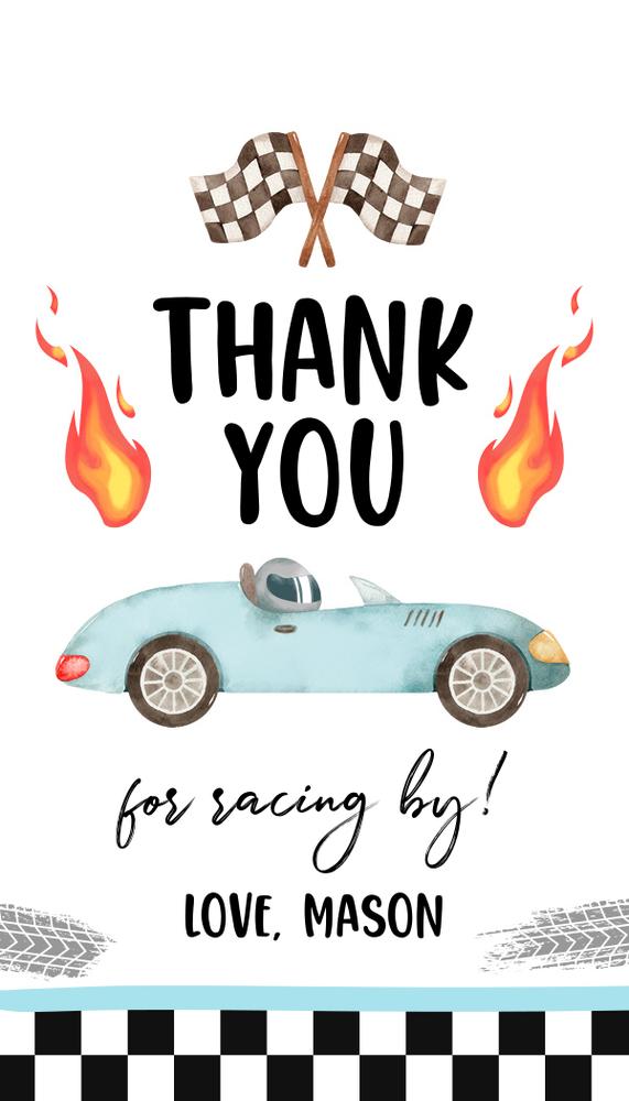 Two Fast 2 Curious Racing Favor Tags - Blue Race Car 2nd Birthday Canva
