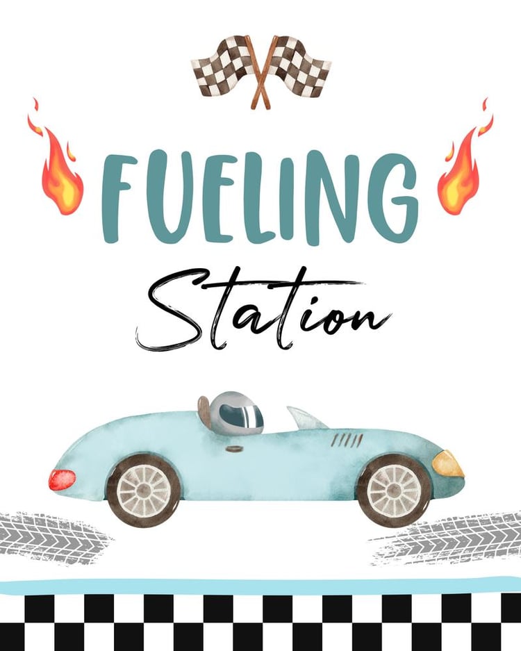 Fueling Station Race Car Birthday Sign | Editable Two Fast Vintage Racing Poster