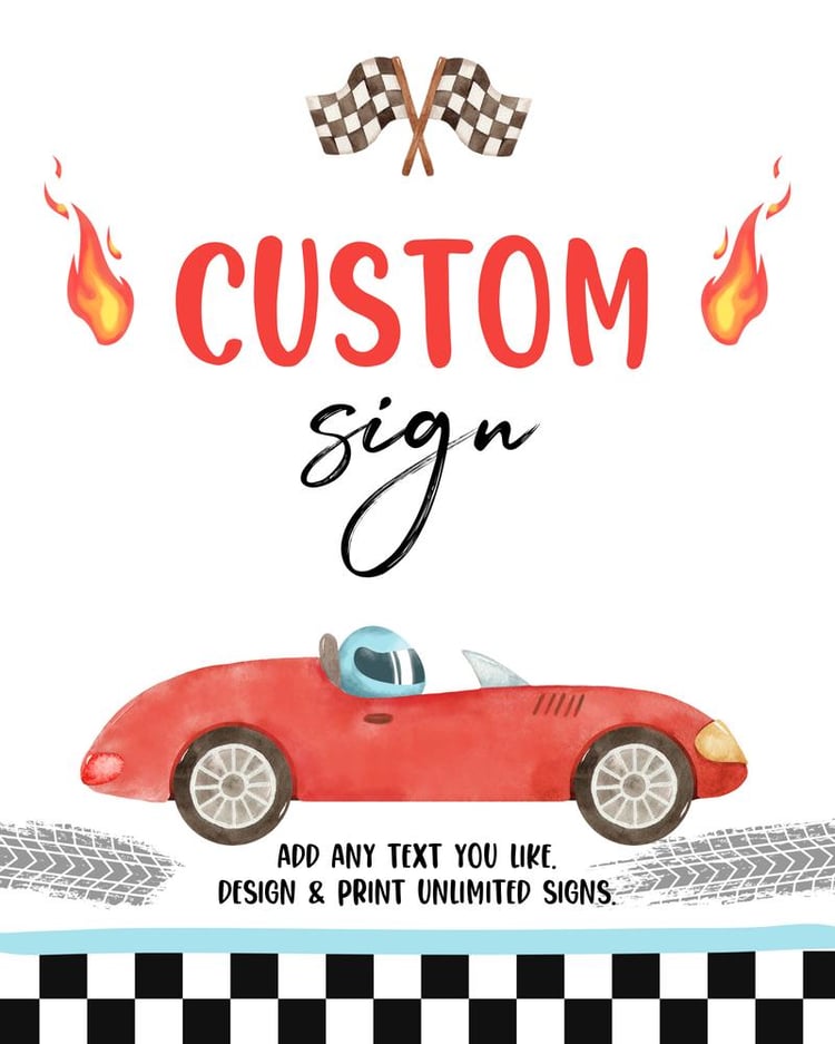 Two Fast 2 Curious Race Car Birthday Sign | Editable Canva Template 8x10