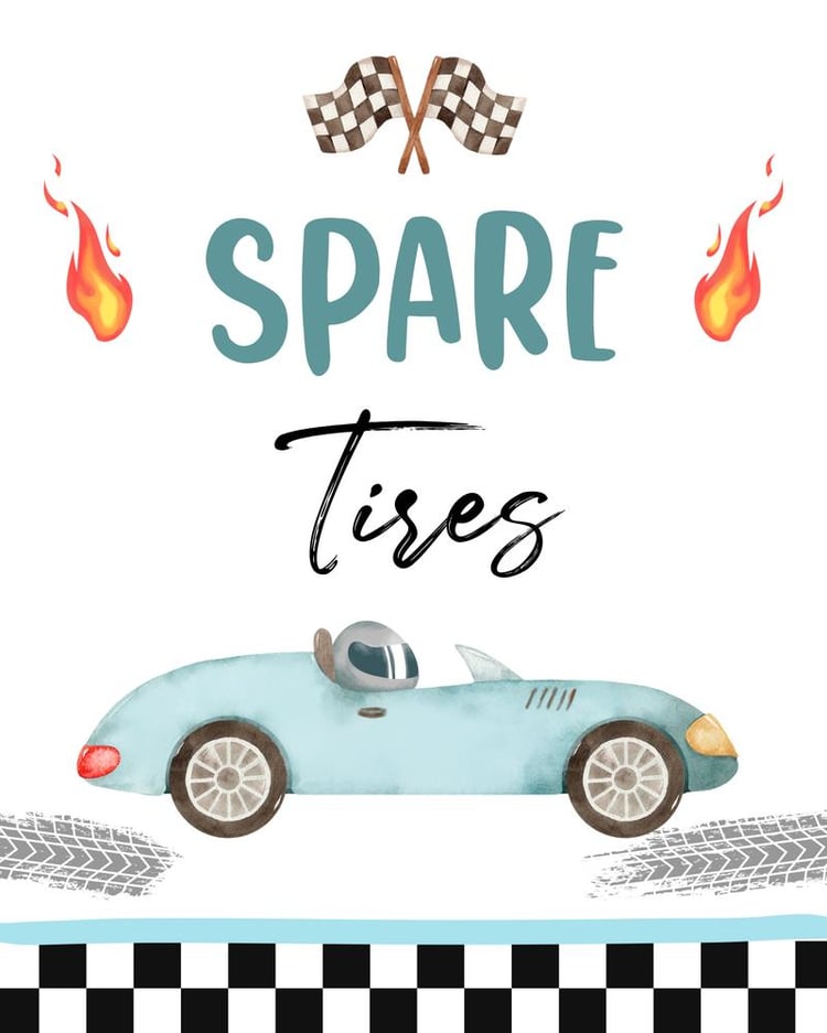 Two Fast Spare Tires Race Car Birthday Sign - Blue Vintage Editable Canva Template