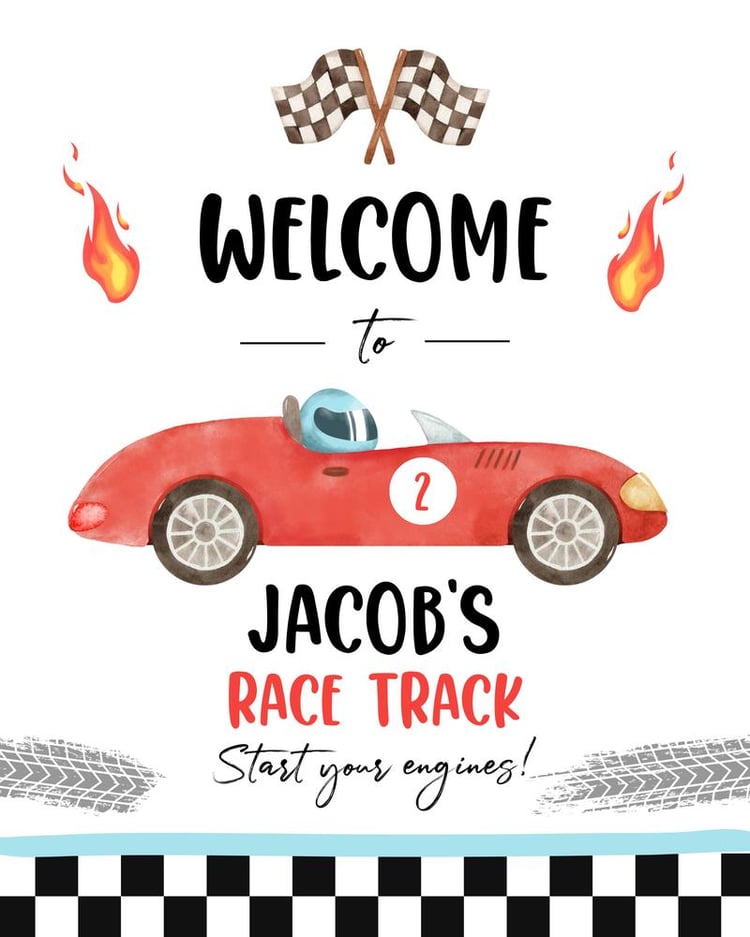 Two Fast Two Curious Birthday Welcome Sign | Racing Car 2nd Birthday Decor