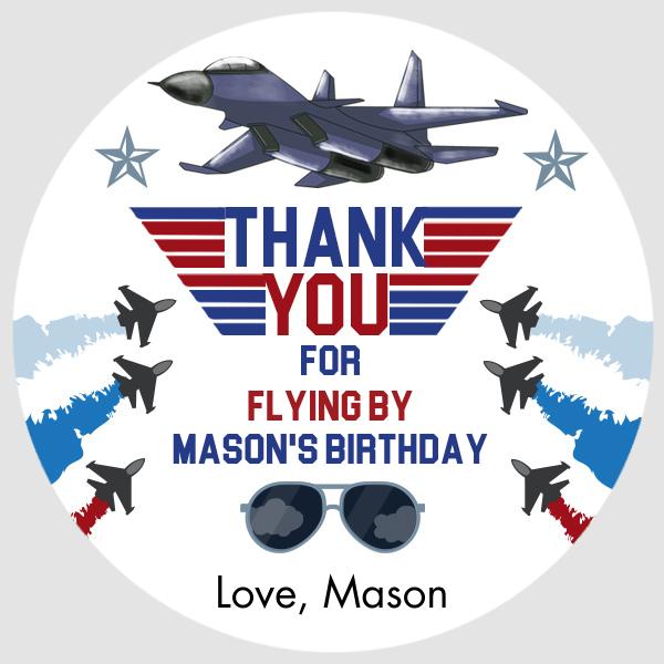 Fighter Pilot Birthday Favor Tags | Editable Canva Jet Thank You Stickers