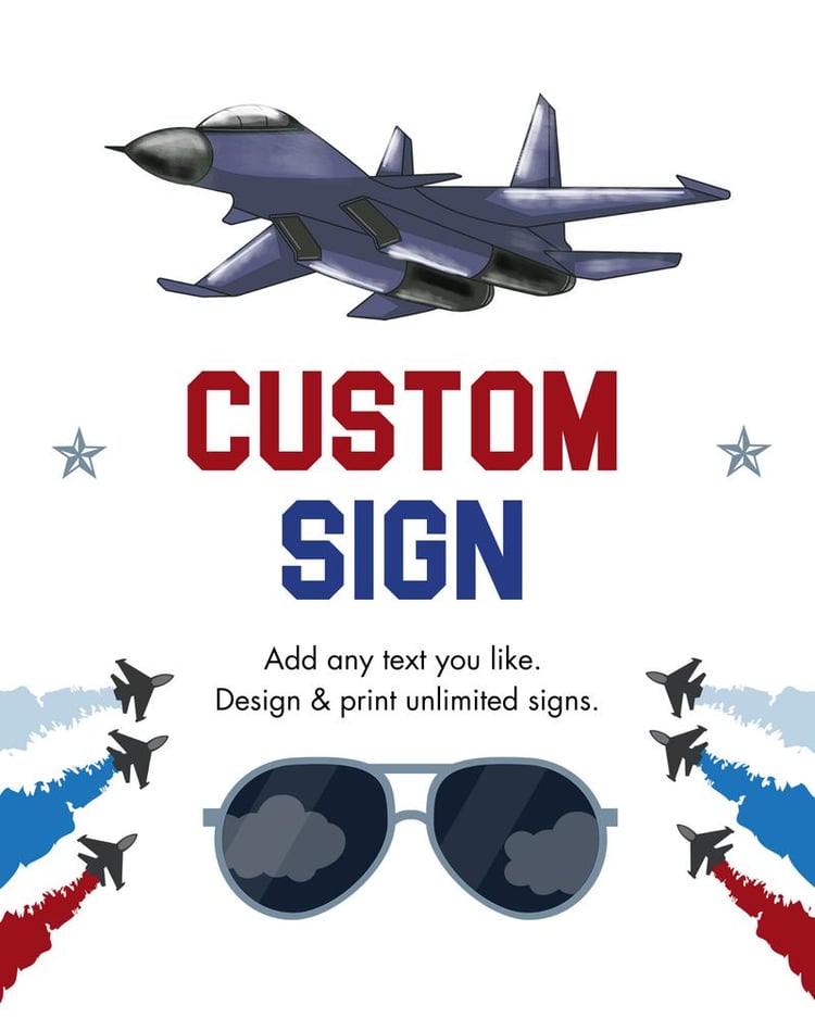 Fighter Pilot Birthday Sign | Editable Jet Theme Welcome Poster Template