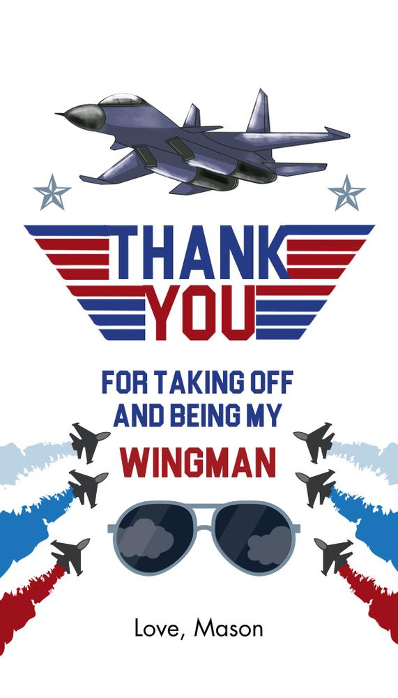 Editable Fighter Pilot Birthday Favor Tags | Blue Jet Thank You Label Template