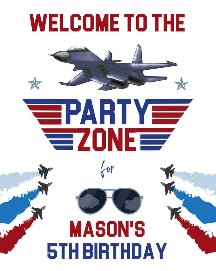 Fighter Pilot Birthday Welcome Sign | Editable Airplane Danger Zone Poster