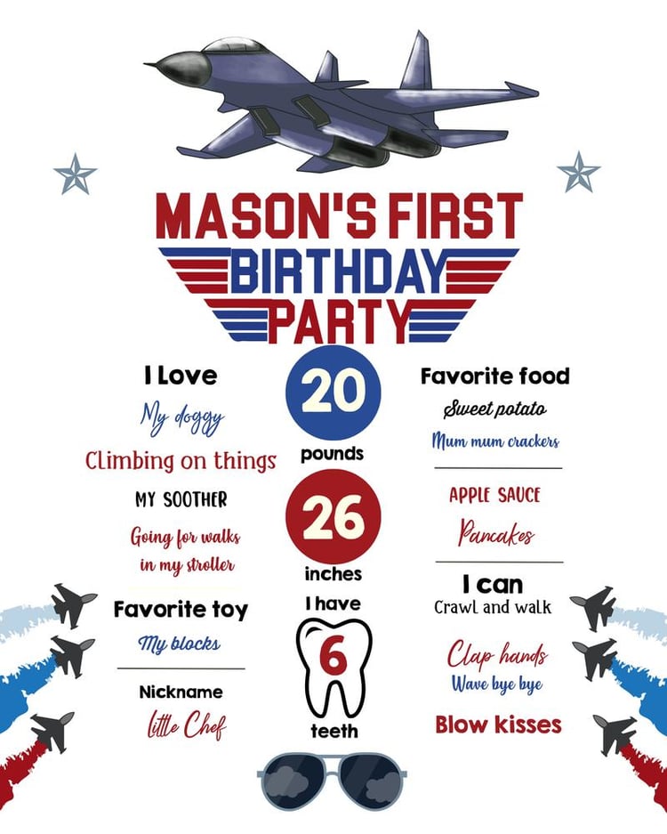Airplane 1st Birthday Milestone Sign | Editable Aviator Boy Poster Template