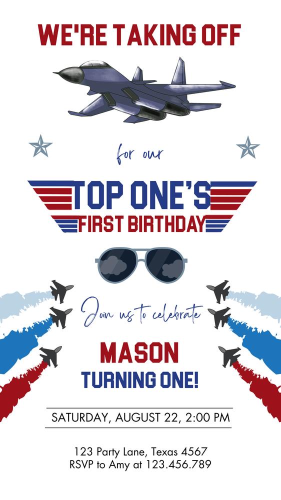 Fighter Pilot 1st Birthday Invite | Editable Jet Theme Electronic Evite