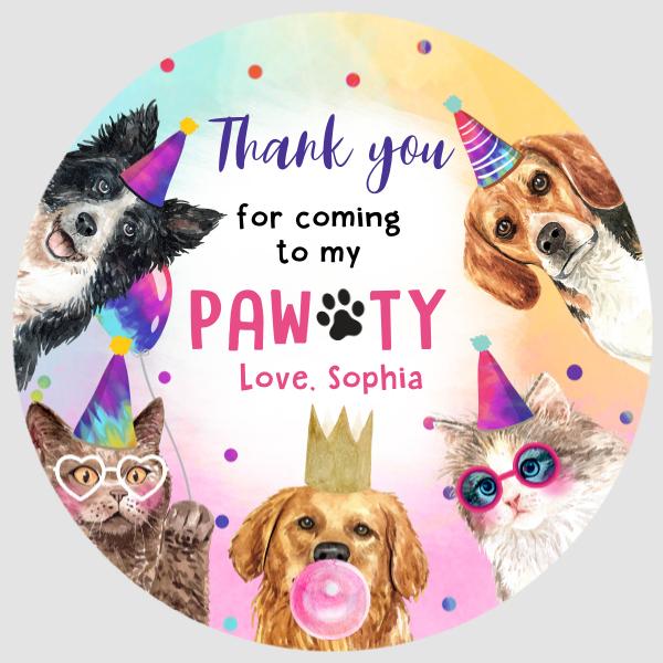 Editable Cat & Dog Birthday Favor Tags | Pet Party Thank You Stickers Template
