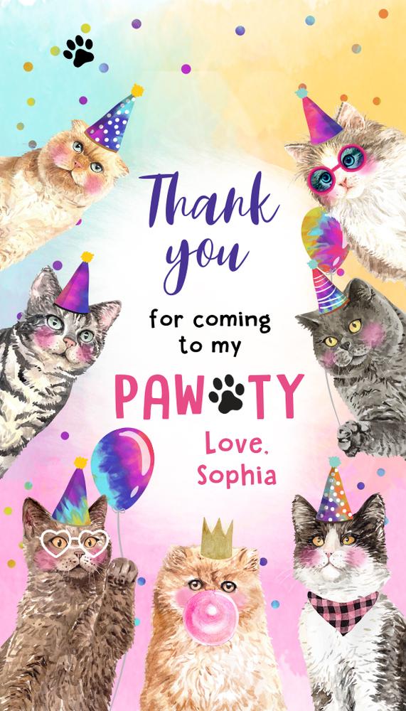 Editable Kitten Birthday Favor Tags - Pink Cat Party Thank You Labels