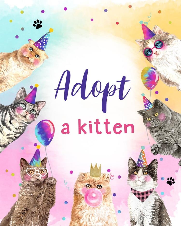 Adopt a Kitten Sign | Editable Cat Birthday Table Decor Canva Template