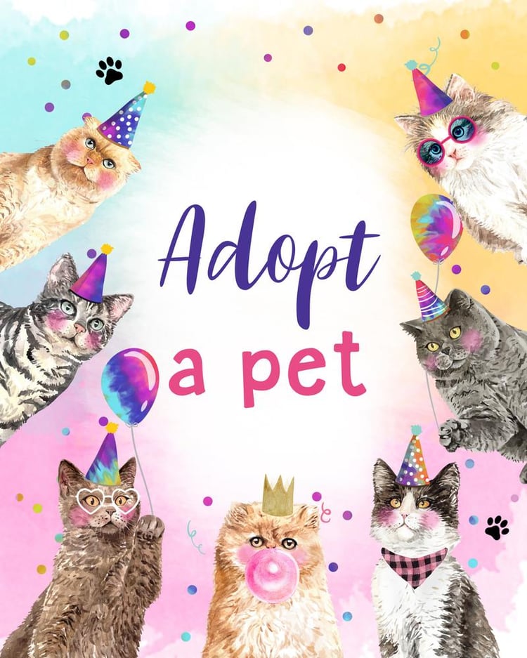 Adopt a Pet Birthday Sign | Editable Canva Dog & Cat Adoption Poster
