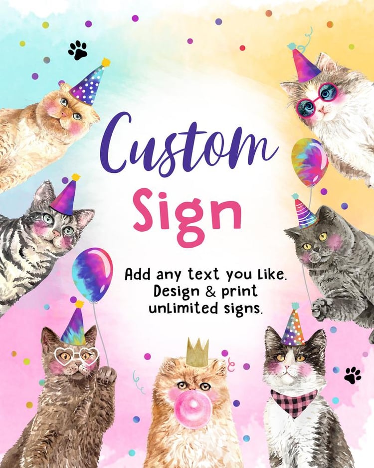 Editable Cat Birthday Sign | Pink Kitten Party Decor Canva Template 8x10