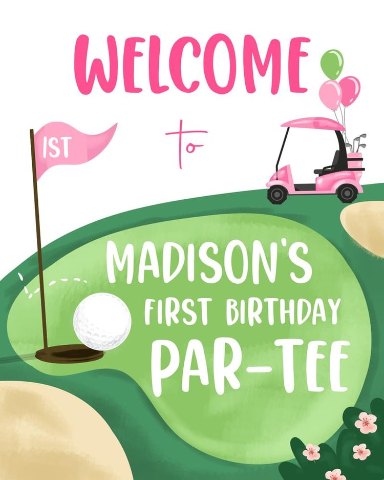First Birthday Golf Welcome Sign | Editable Hole in One Girl Par-Tee Template
