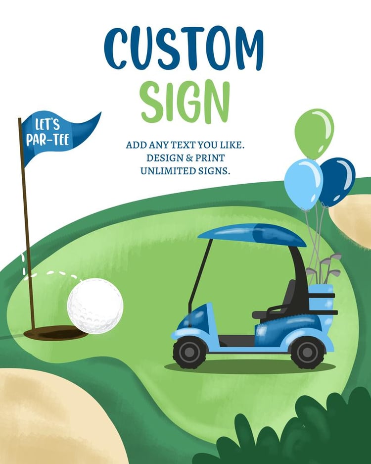 Editable Golf Birthday Table Sign - Hole in One Party Decor - 8x10 Canva Template