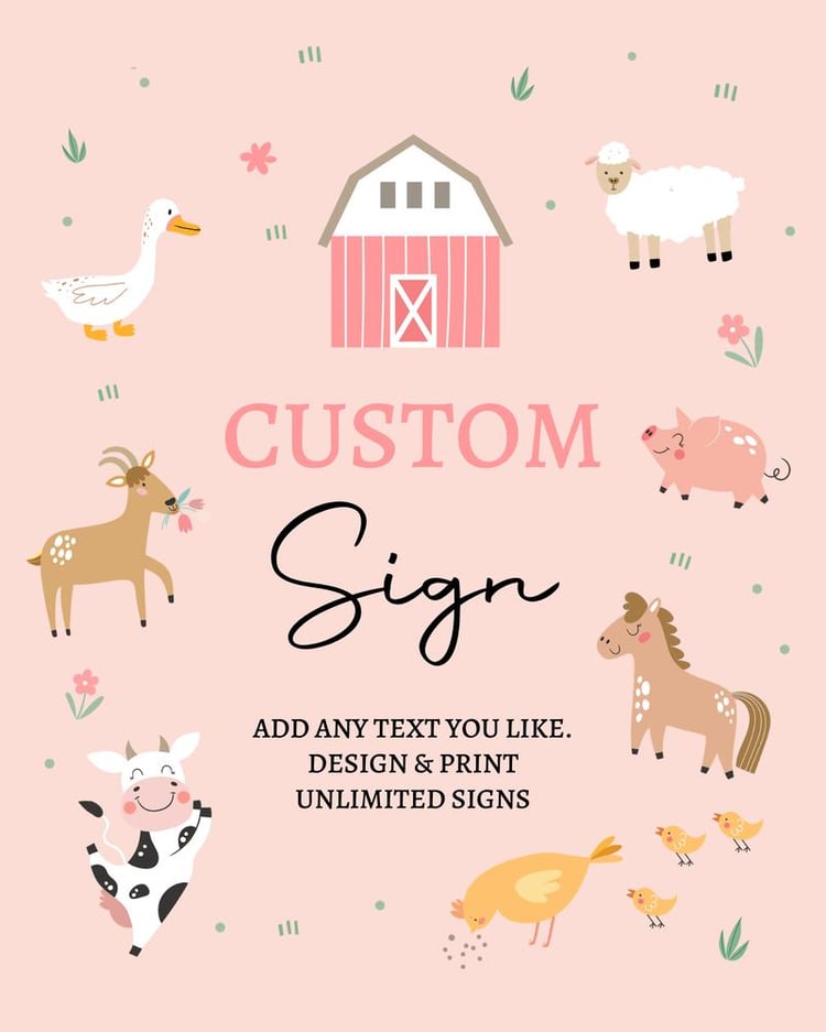 Pink Farm Animals Birthday Sign | Editable Girl Barnyard Party Decor Canva