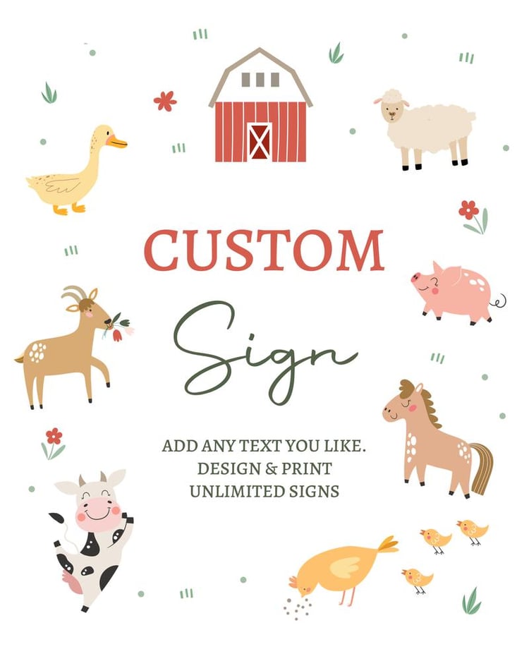 Pink Farm Animals Birthday Sign | Editable Canva Table Decor | 8x10 Printable