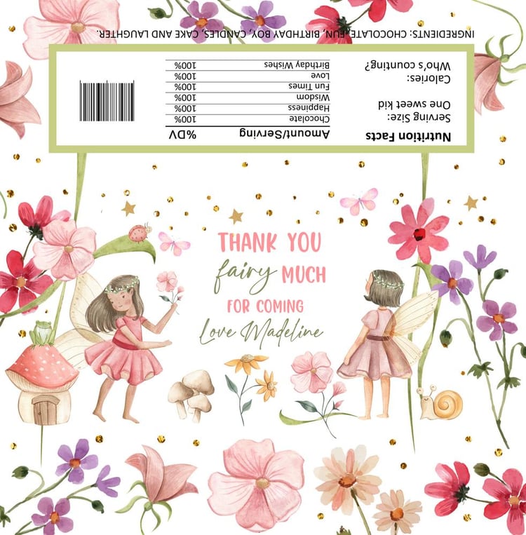 Editable Fairy Candy Bar Wrapper - Magical Garden Birthday Party Favors