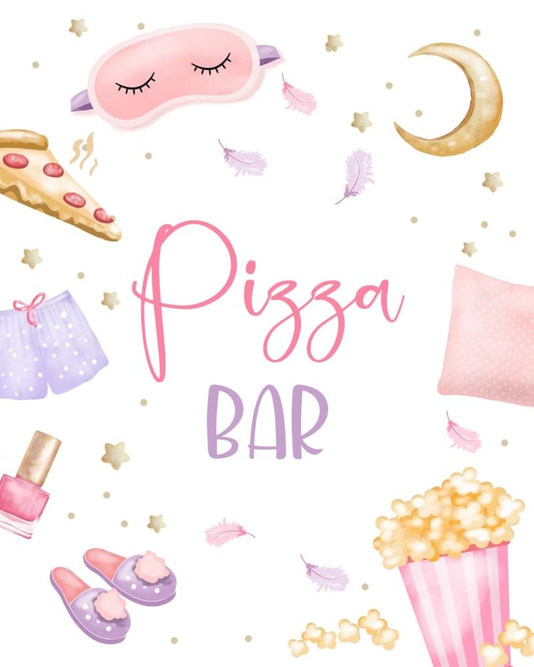 Pizza Bar & Sleepover Birthday Sign | Editable Canva Slumber Party Decor