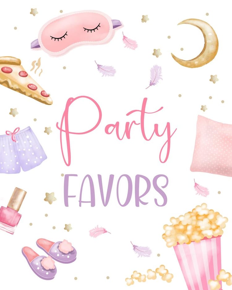 Sleepover Birthday Party Favors Sign | Editable Canva Slumber Party Decor