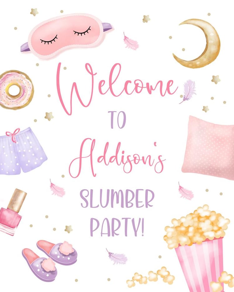 Editable Sleepover Birthday Welcome Sign | Slumber Party Canva Template 16x20