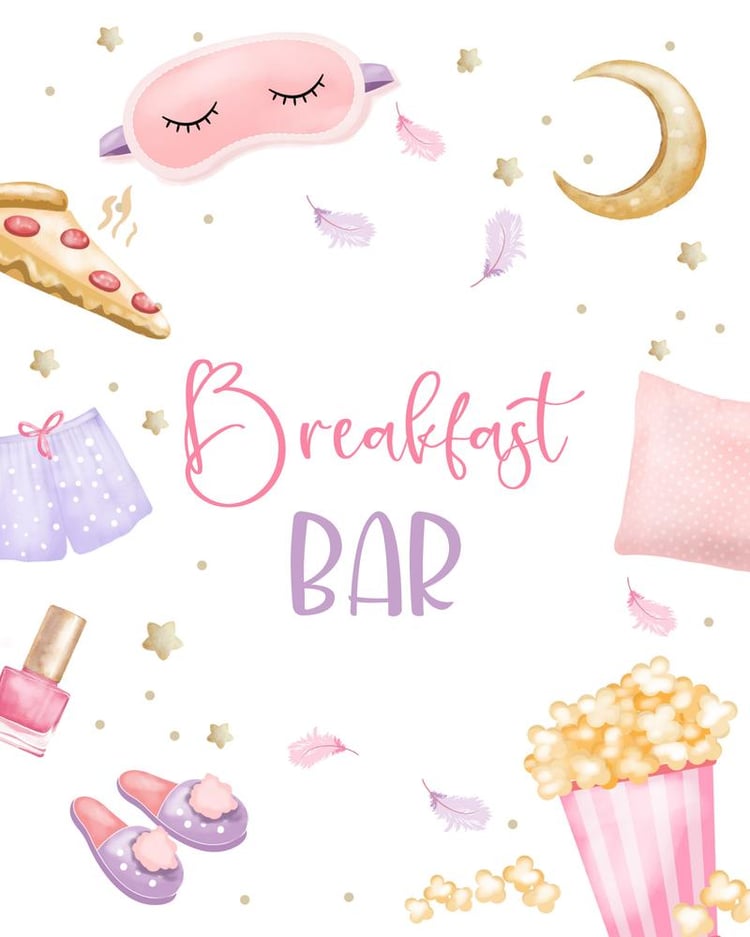 Editable Breakfast Bar Sign | Slumber Party Pancake Bar Decor | Canva Template