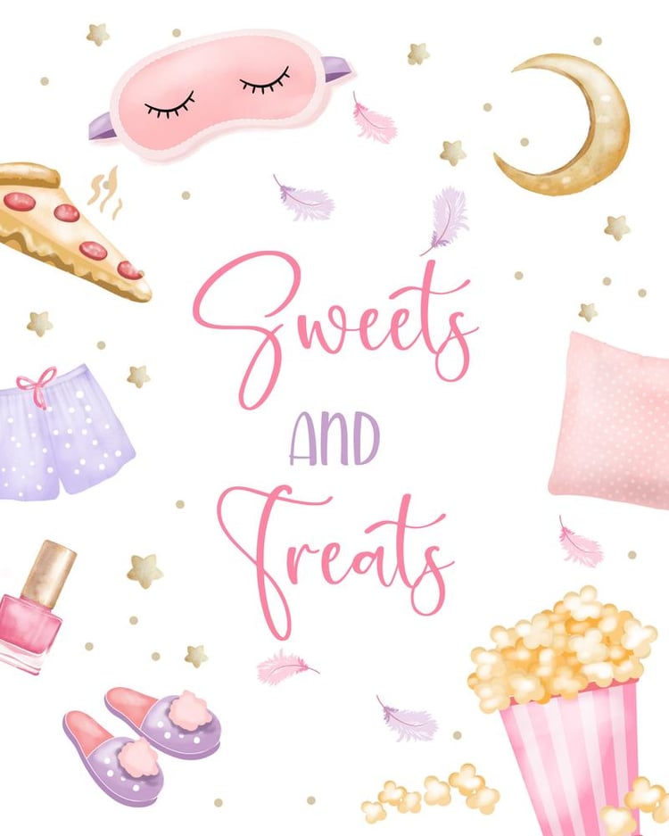 Sweet Treats Sleepover Sign | Editable Slumber Party Snack Station Decor