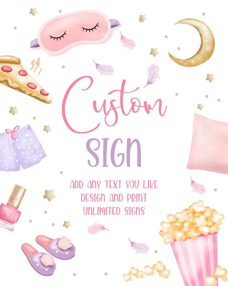 Editable Sleepover Sign Template | Girl’s Movie Night & Pajama Party Decor