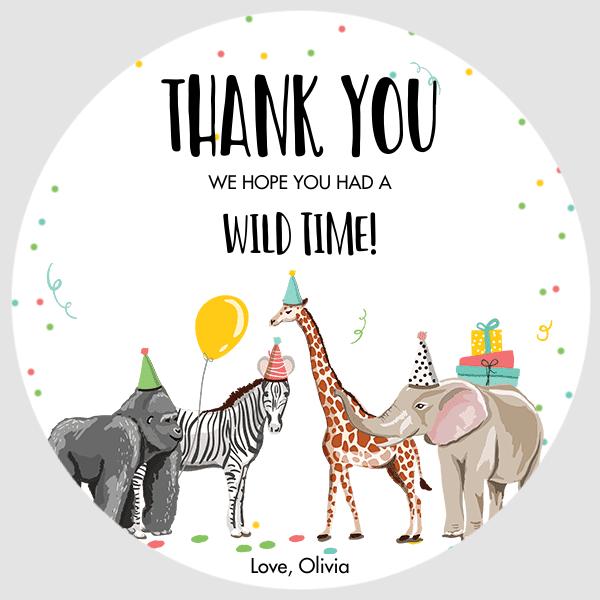 Editable Party Animals Favor Tags - Safari Zoo Wild One Birthday Stickers