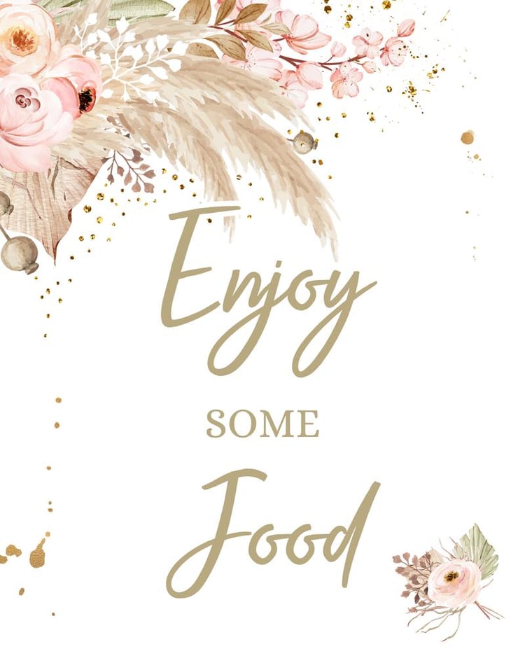 Boho Pampas Grass Baby Shower Food Sign Template | Neutral Tropical Snacks 8x10