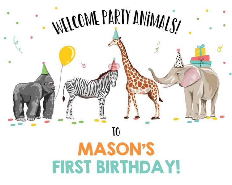 Editable Party Animals Birthday Welcome Sign | Jungle Safari Zoo Poster Template