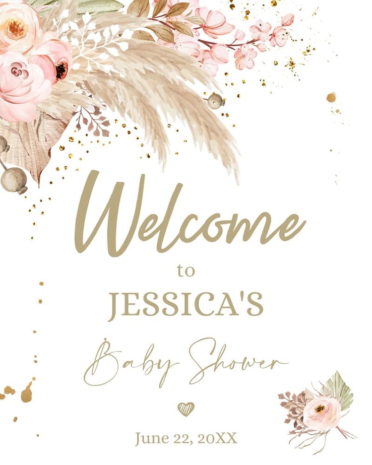 Boho Pampas Grass Baby Shower Welcome Sign | Editable Canva Template