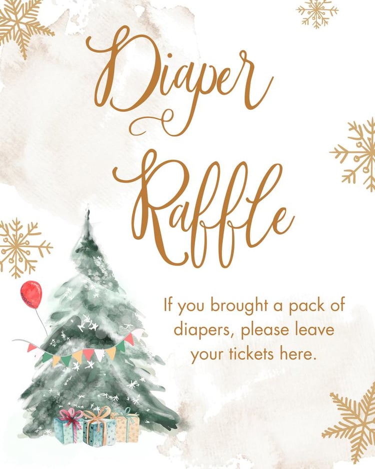 Winter Tree Diaper Raffle Sign | Snowflake Baby Shower Decor | Canva Template