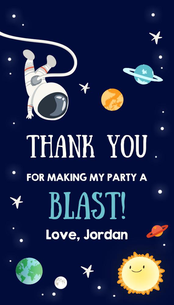 Astronaut Space Birthday Favor Tags | Editable Canva Galaxy Thank You Label