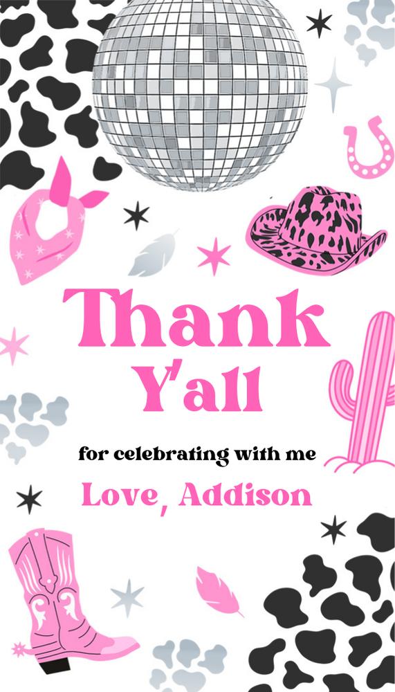 Space Cowgirl Birthday Luggage Tag | Editable Pink Disco Rodeo Favor Label