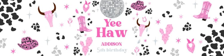 Space Cowgirl Water Bottle Labels | Pink Disco Rodeo Birthday Canva Template