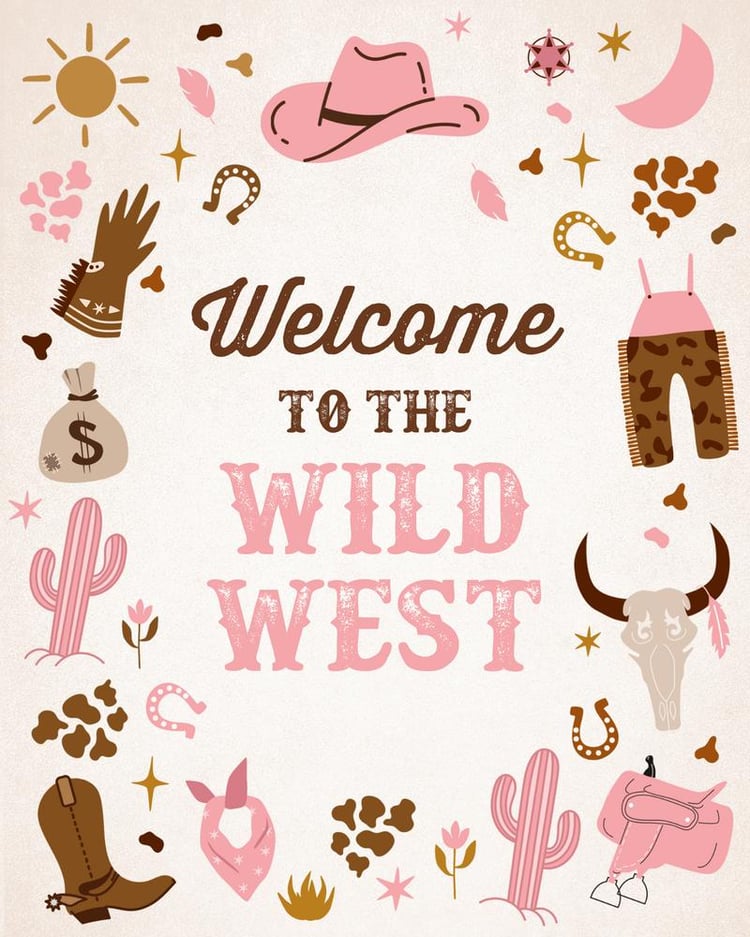 Wild West Cowgirl Birthday Welcome Sign | Pink Rodeo Canva Template