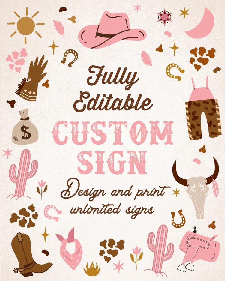 Pink Cowgirl 1st Rodeo Birthday Sign | Editable Wild West Canva Template