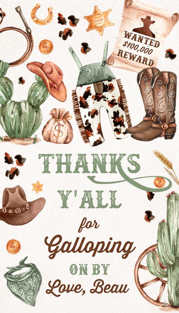 Editable Cowboy Birthday Party Favor Tags | Wild West Rodeo Luggage Tag