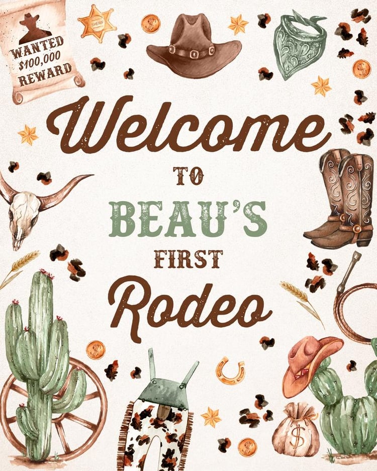 Cowboy Birthday Welcome Sign Template | Wild West 1st Rodeo Party Poster