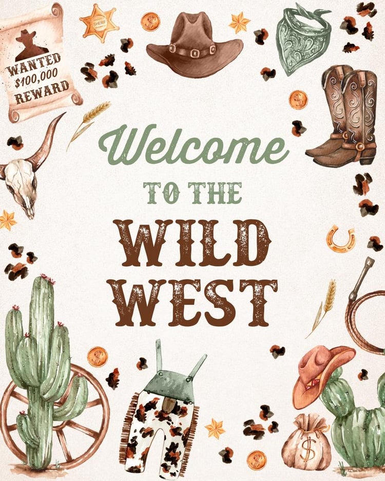 Cowboy Birthday Party Welcome Sign - Wild West Rodeo Editable Canva Template